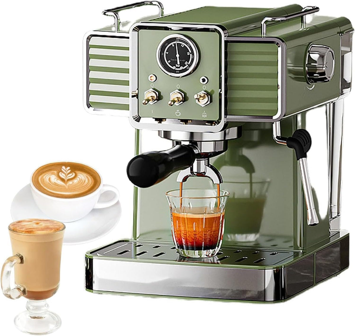 Machine machine à café, 1,6 L, Noir/Argenté, à café expresso avec mousseur à lait, réservoir d'eau amovible