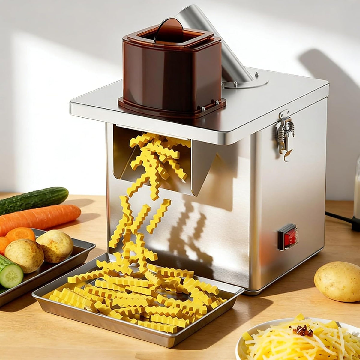 asdchZen trancheuse électrique, 200 Kg, Argenté, Robot De Cuisine Professionnel avec Double Alimentation, Capacité De /H