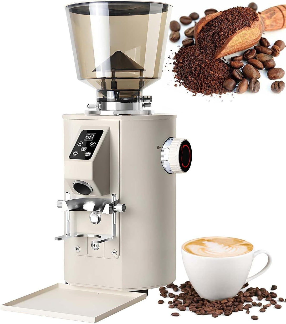 vnmudzeo broyeur, 453 G, 2800 TR/Min, Beige, Moulin à Café Professionnel De Bureau, Automatique à, 9 RéGlages D'éPaisseur