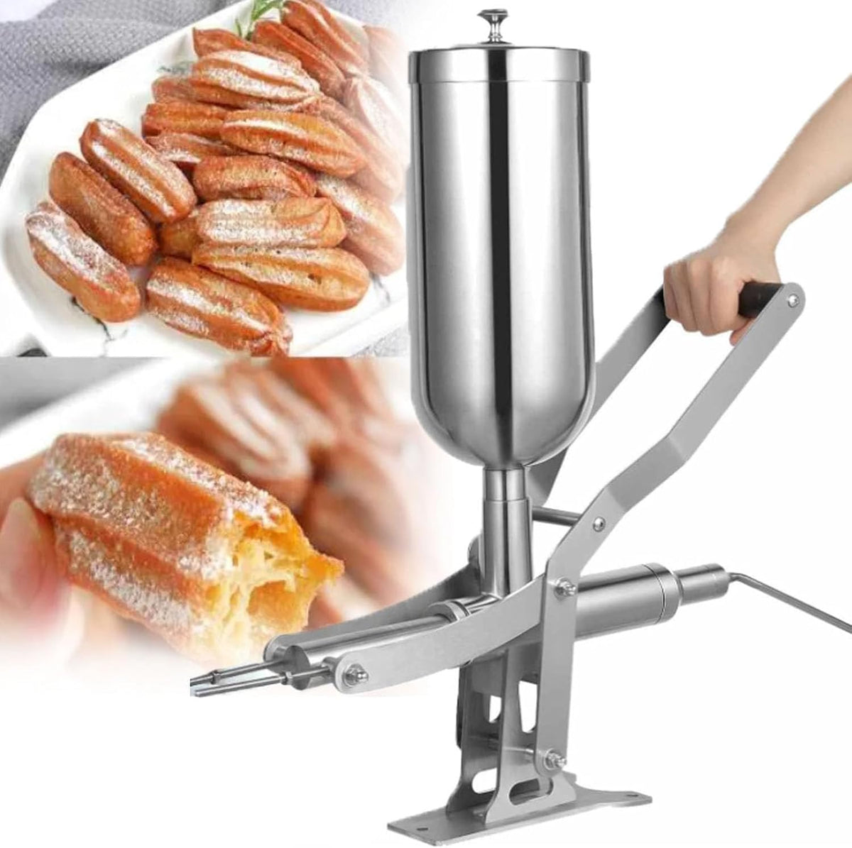 Machine Machines à donuts, 70 x 28 x 55 cm., 5 L., acier inoxydable 304., Argenté, de remplissage de confiture