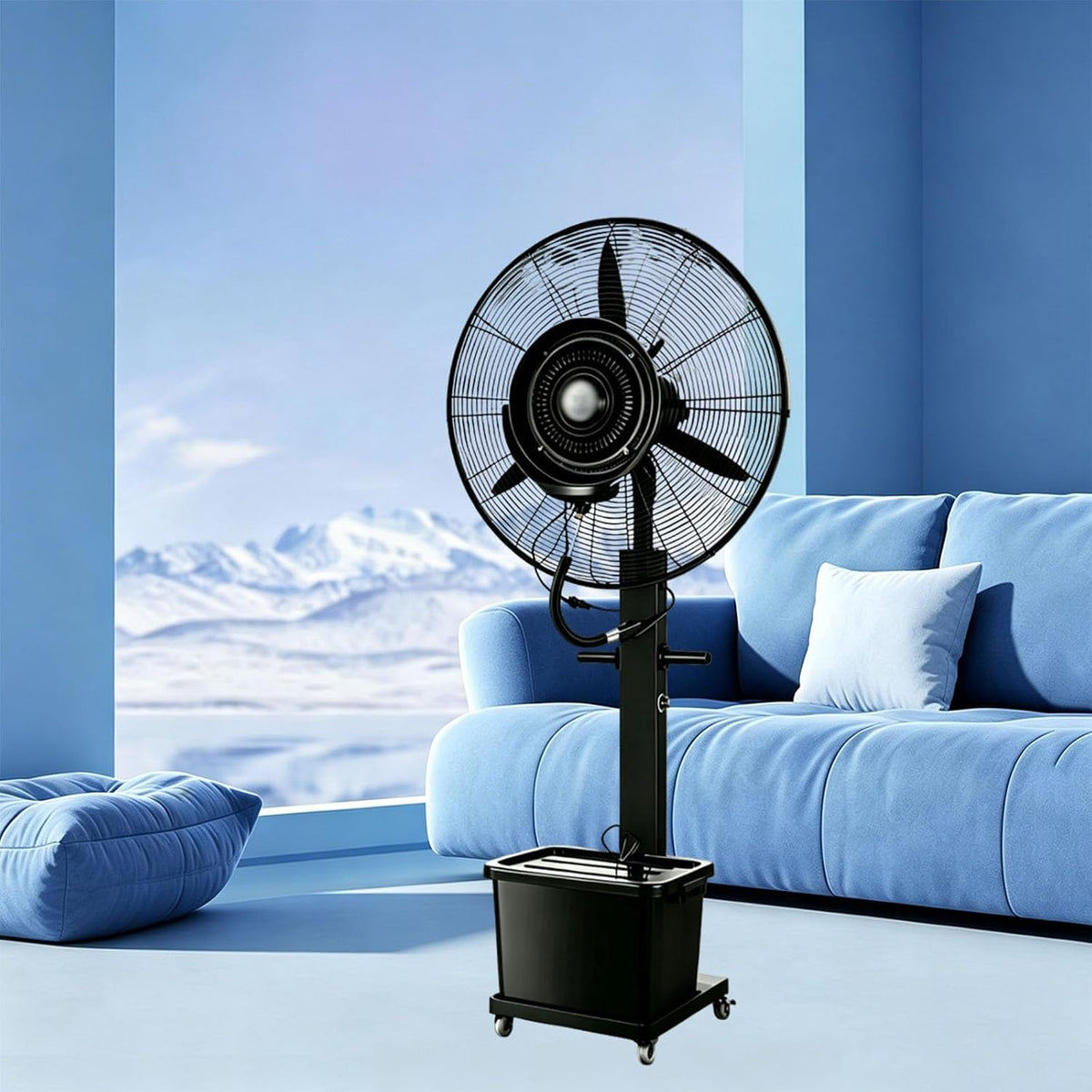 YPIEZI rafraîchisseur d'air, 70 cm, Métal + Plastique, Noir, Ventilateur industriel sur pied avec roulettes pivotantes