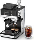 Hausmojo machine à café, Noir/Argenté, Machine à expresso avec broyeur, compacte 20 bars avec mousseur à lait