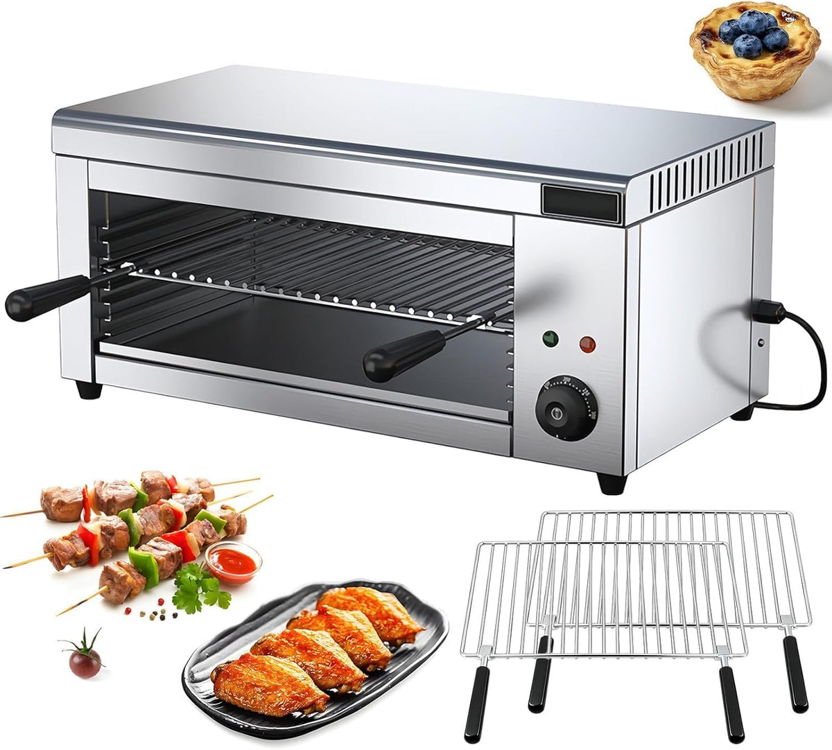 YXYLJOZ grill électrique, 2000 W, 15 L, Noir/Argenté, Gril Salamandre Professionnel - de comptoir, Four Barbecue pour la Maison