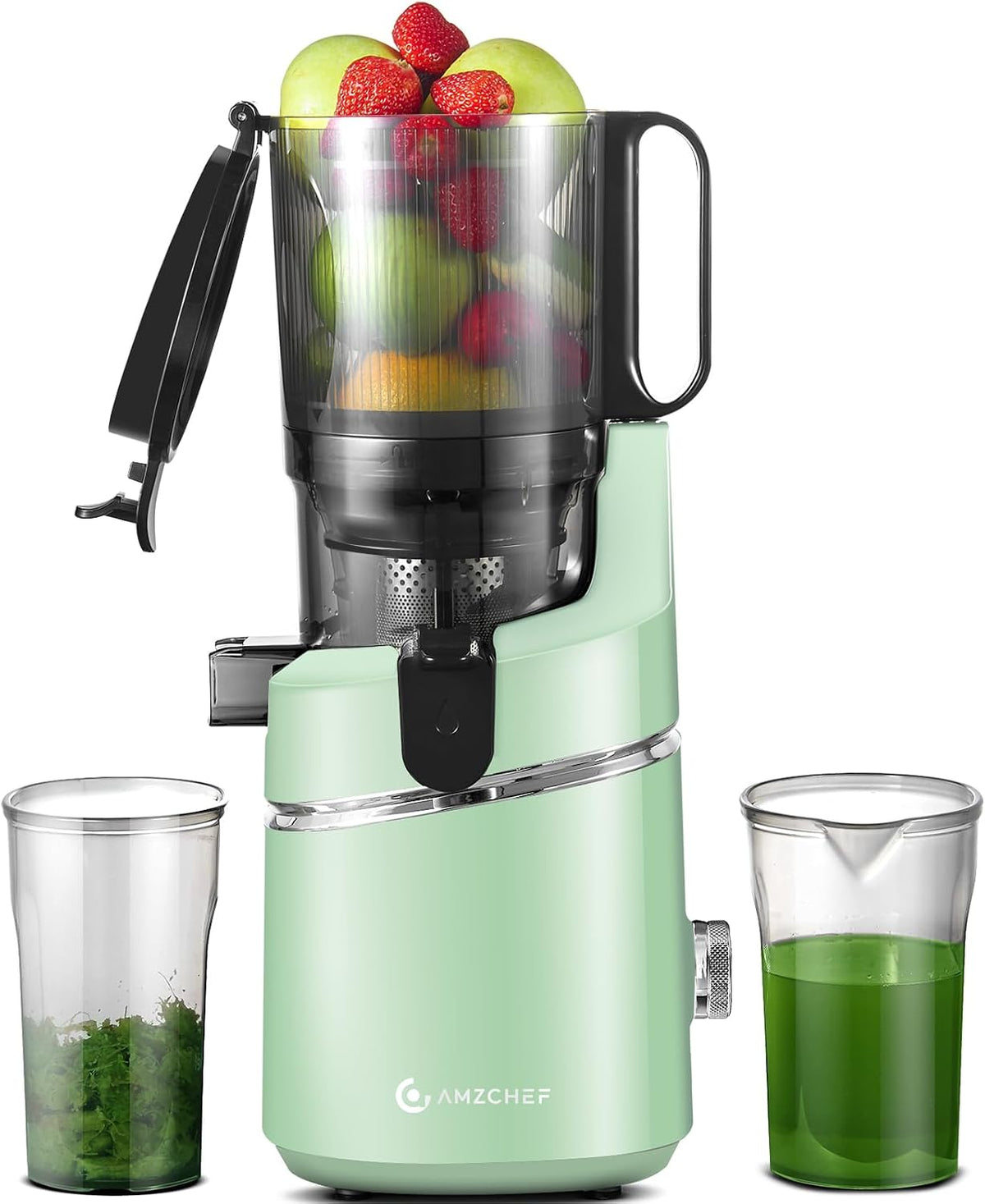 AMZCHEF épilateur à lumière pulsée, 135 mm, 1,8 L, 250 W, Vert, Extracteur de jus automatique Vos mains libres