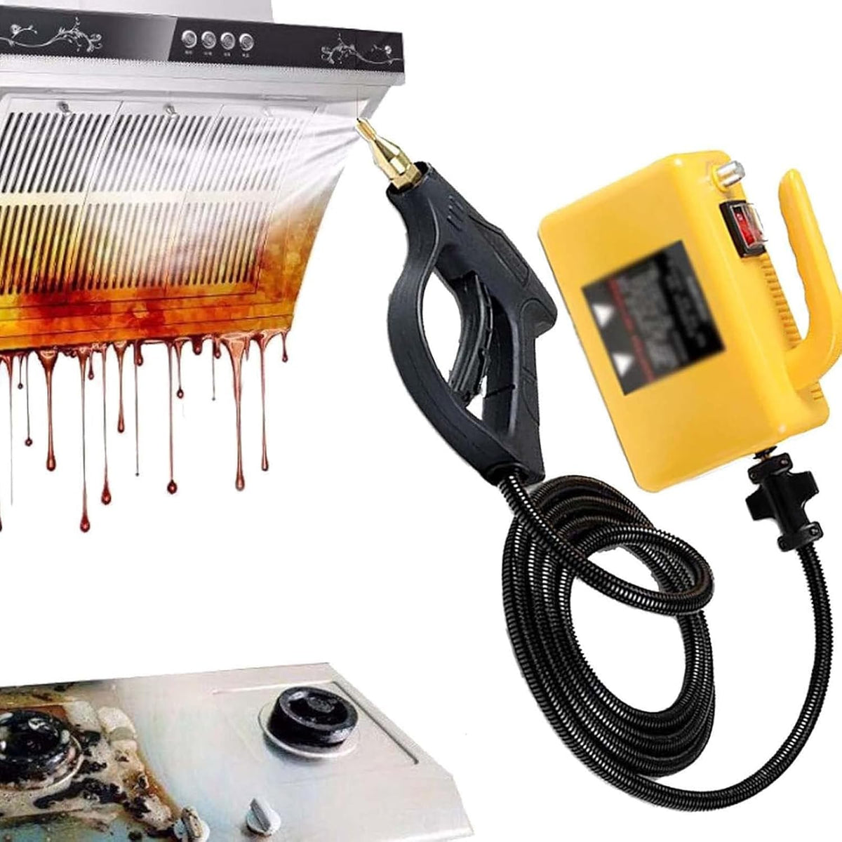 GerCxxly nettoyeur vapeur, 20*12*9 cm, 2600 W, Jaune, haute température portatif, Machine à vapeur haute pression multifonctionnelle