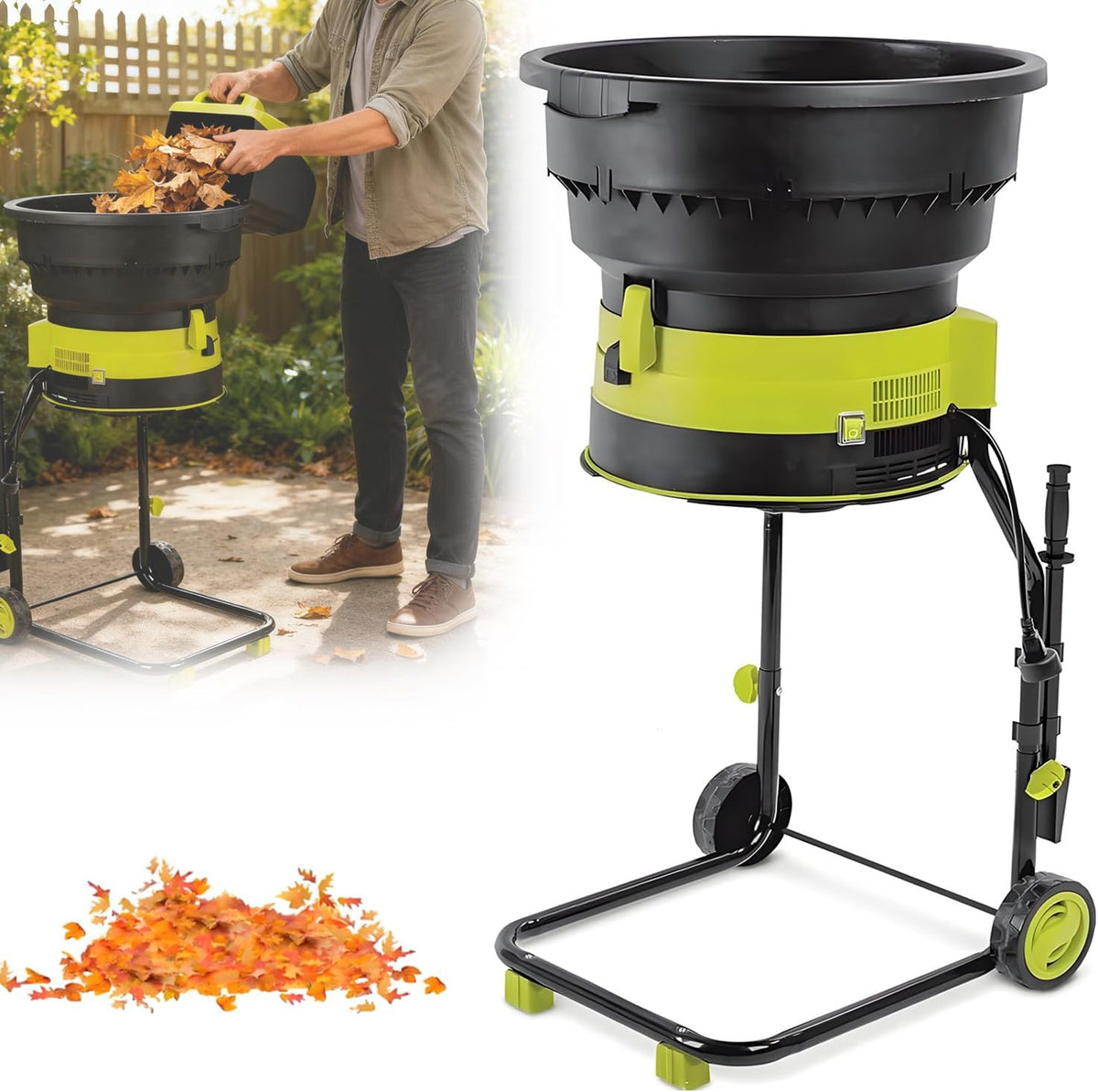 QuinteZhenTially broyeur, 2 500 watts, 2500w, 208 L, 32 Cm, Gris, Feuilles Jardin Portable, Compost Jardin Électrique