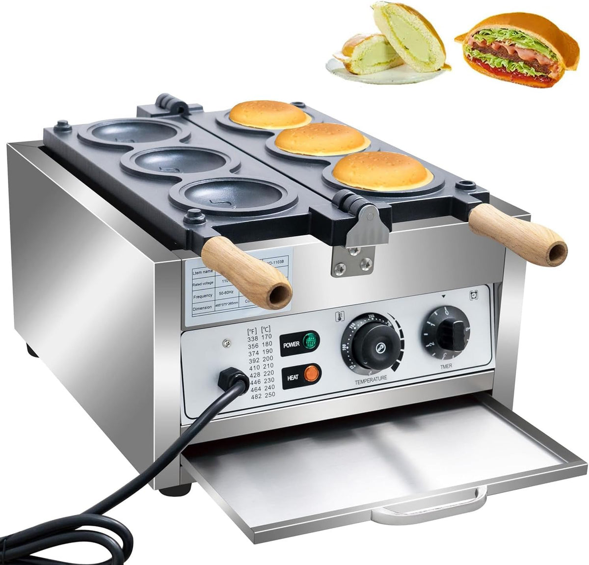 flatpincololee Appareils à sandwich et presses à panini, Corps en acier inoxydable, Argenté, Machine à Burger Électrique UFO