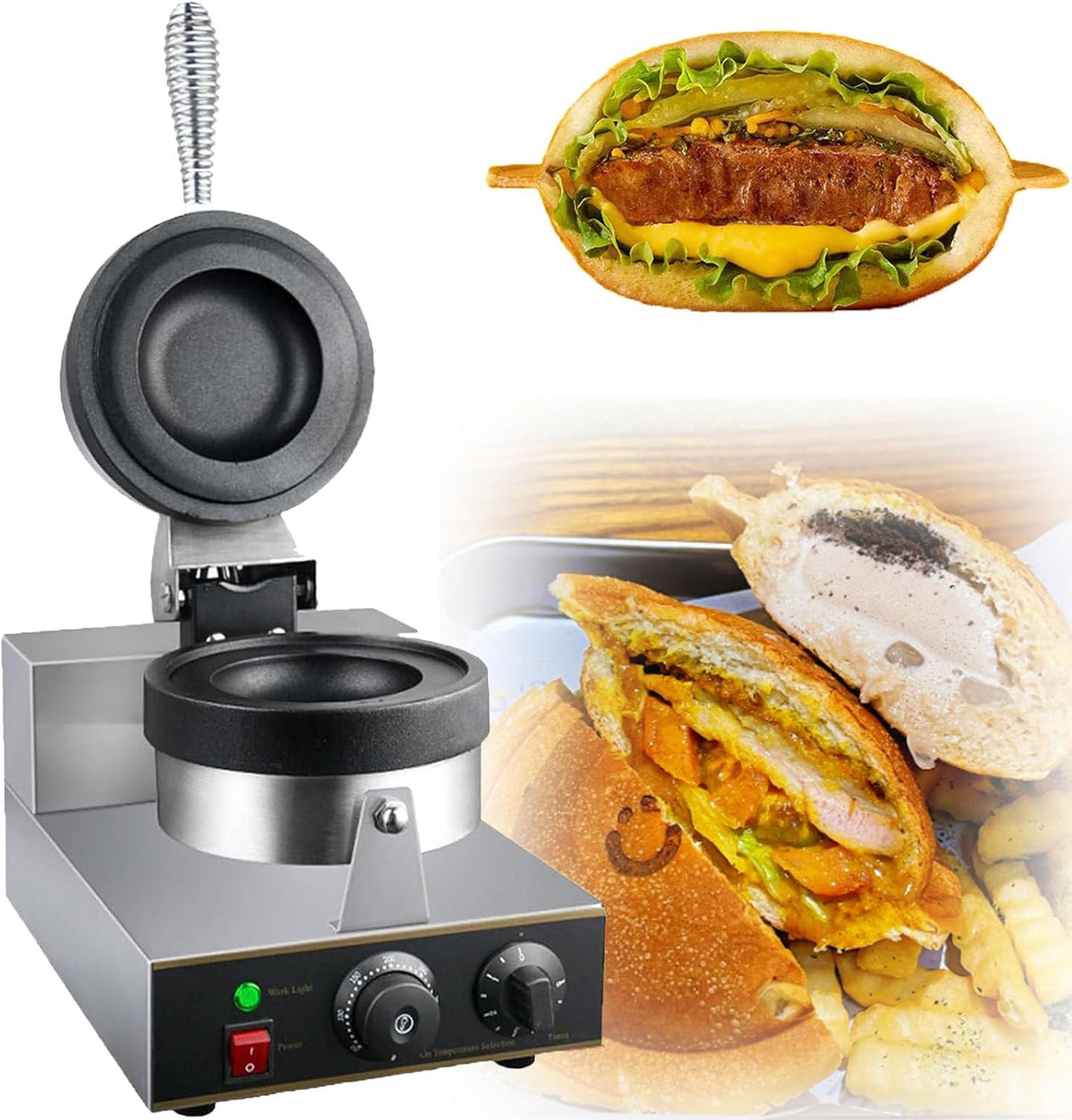 ylpddmm Appareils à sandwich et presses à panini, 1200 W, 110 V/220 V, Noir, Machine à Hamburger électrique à Presse UFO