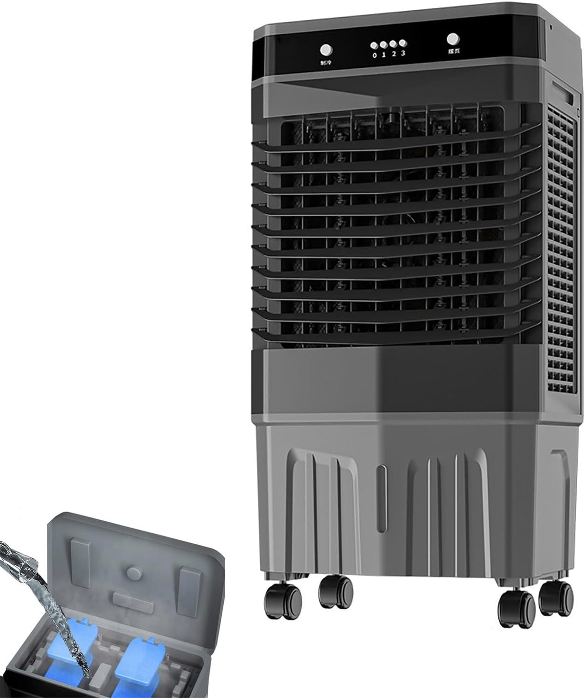 JCSRYD fontaine à eau, 50 L, 80x49x35 cm, Gris, Refroidisseur d'air Évaporatif Portable, Refroidissement par Eau avec Télécommande