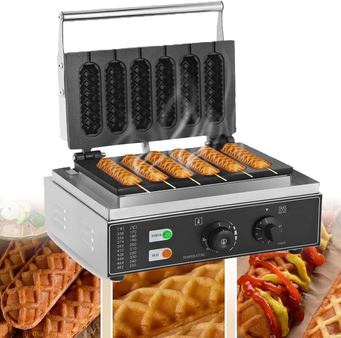 gaufrier, 1500 W, Noir, électrique à hot-dog, antiadhésif, contrôle de la température 50-300 ℃ et minuterie de 5 minutes