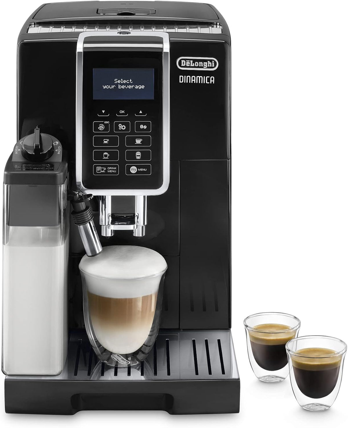 De'Longhi machine à café, Noir, Dinamica - Automatique 4 Boissons, Mousseur à Lait Manuel, Expresso et Cappuccino