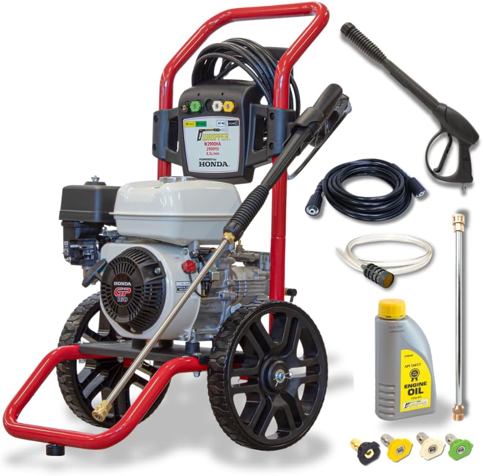 WASPPER nettoyeur haute pression, 200 Bar, 8,5 L, 7,5 m, Noir, Thermique / 2900 PSI, Moteur Honda GP160 163 CC 4 Temps