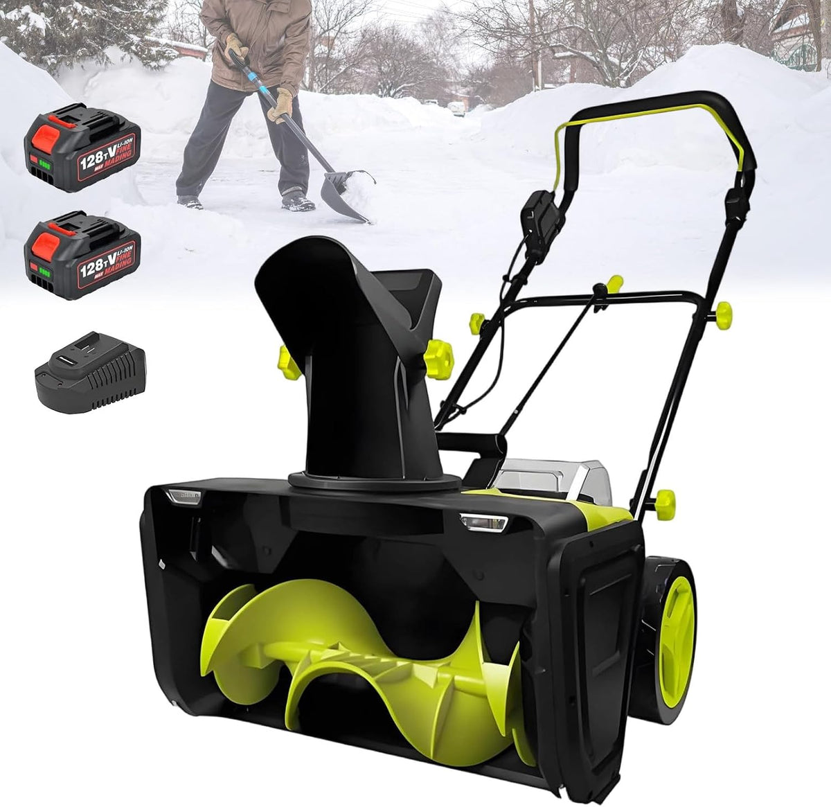 RUODATONLY fraise à neige, 40 V, 50 cm, 28 cm, 2×4,0, 7,6 m, Noir, Chasse-Neige électrique sans Fil, Profondeur