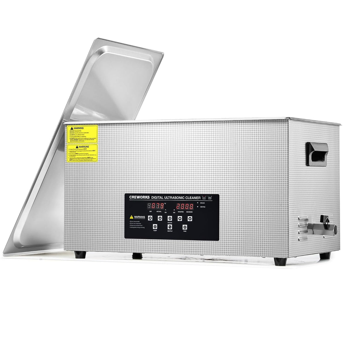 CREWORKS Fournitures pour le nettoyage du laboratoire, 22 L, 480 W, 600 W, Argenté, Nettoyeur à Ultrasons Professionnel avec Chauffage