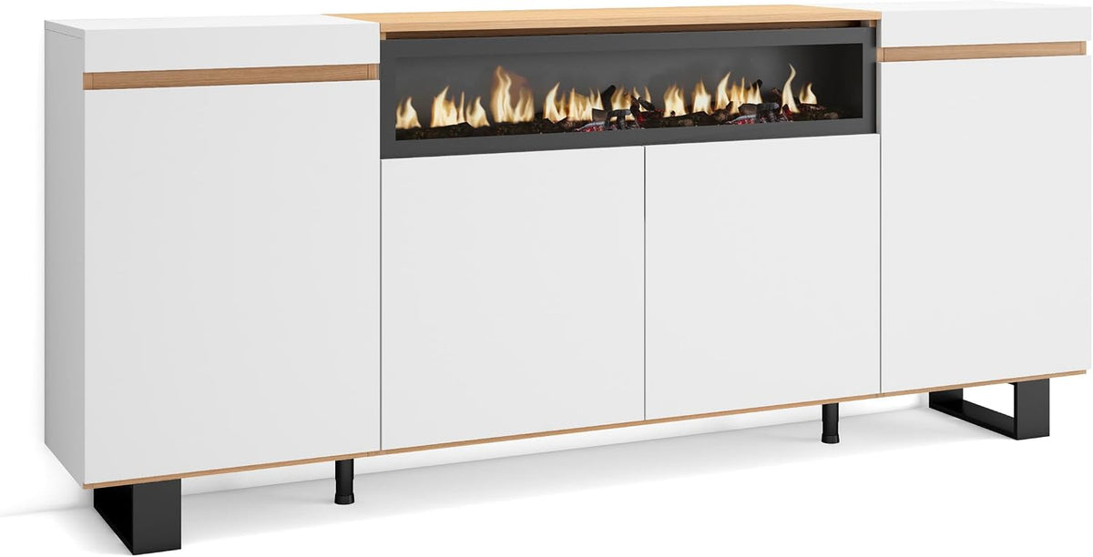 Skraut Home cheminée électrique, 102 cm de large, 21 cm de haut., 34w., 200x87x35 cm, Blanc, Buffet Salon et Cuisine