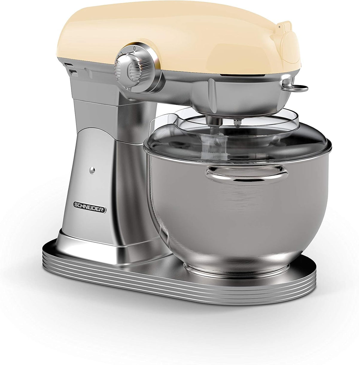Schneider robot pâtissier, 5,7 litres, Argenté, SCFP57CR, Bol inox, 10 vitesses, Puissance 1500 watts, Mouvement planétaire