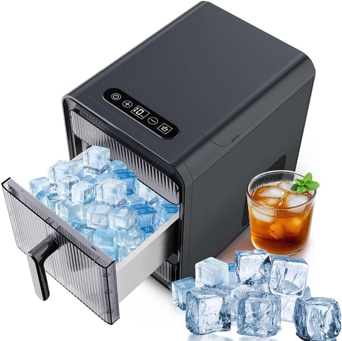 Comptoir machine à glaçons, Gris, de Portable, 12lbs en 10 Minutes, à Bulles Auto-nettoyable pour la Maison Cuisine RV Bar Bureau