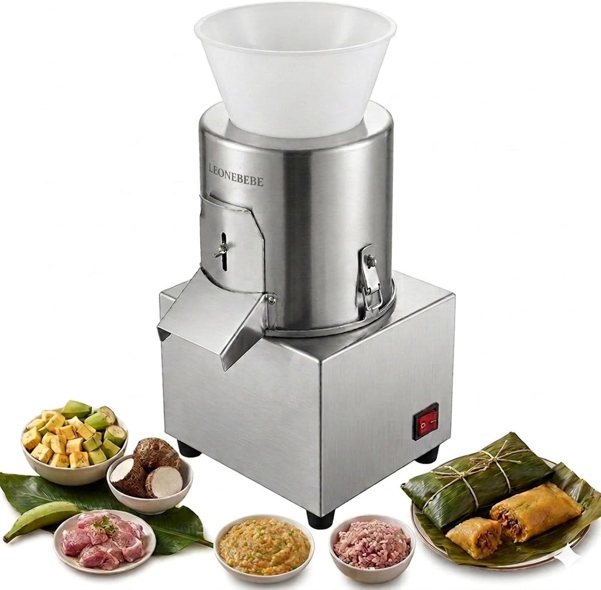 LEONEBEBE broyeur, 400 W, 220 V, 60 kg, Argenté, Hachoir Électrique Professionnel, Légumes et Viande en Acier Inoxydable