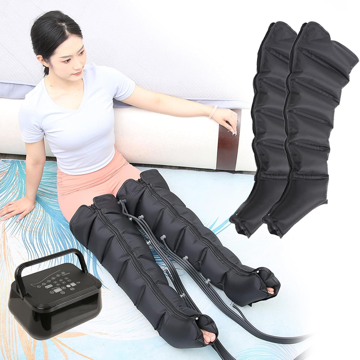 Generisch appareil de massage des pieds, 220 V 50/60 Hz, Moins de 50 dB, Noir, Appareil de massage corporel à compression d'air à 6 cavités