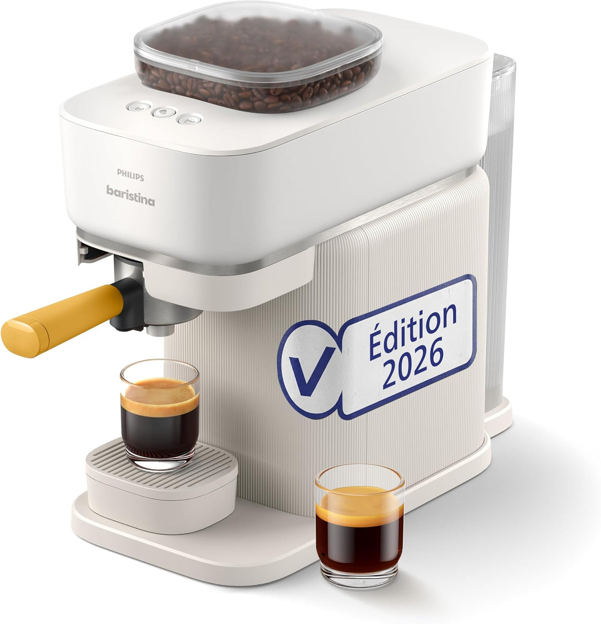 PHILIPS machine à café, Blanc/Jaune, Baristina Machine à expresso, tassage et infusion automatiques, Expresso