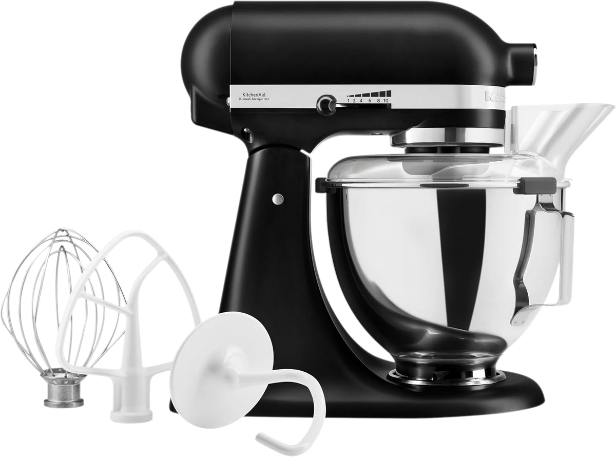 KitchenAid robot pâtissier, 4.3 L, Noir, Classic à Tête Inclinable, 10 Vitesses Démarrage Doux, Batteur Plat