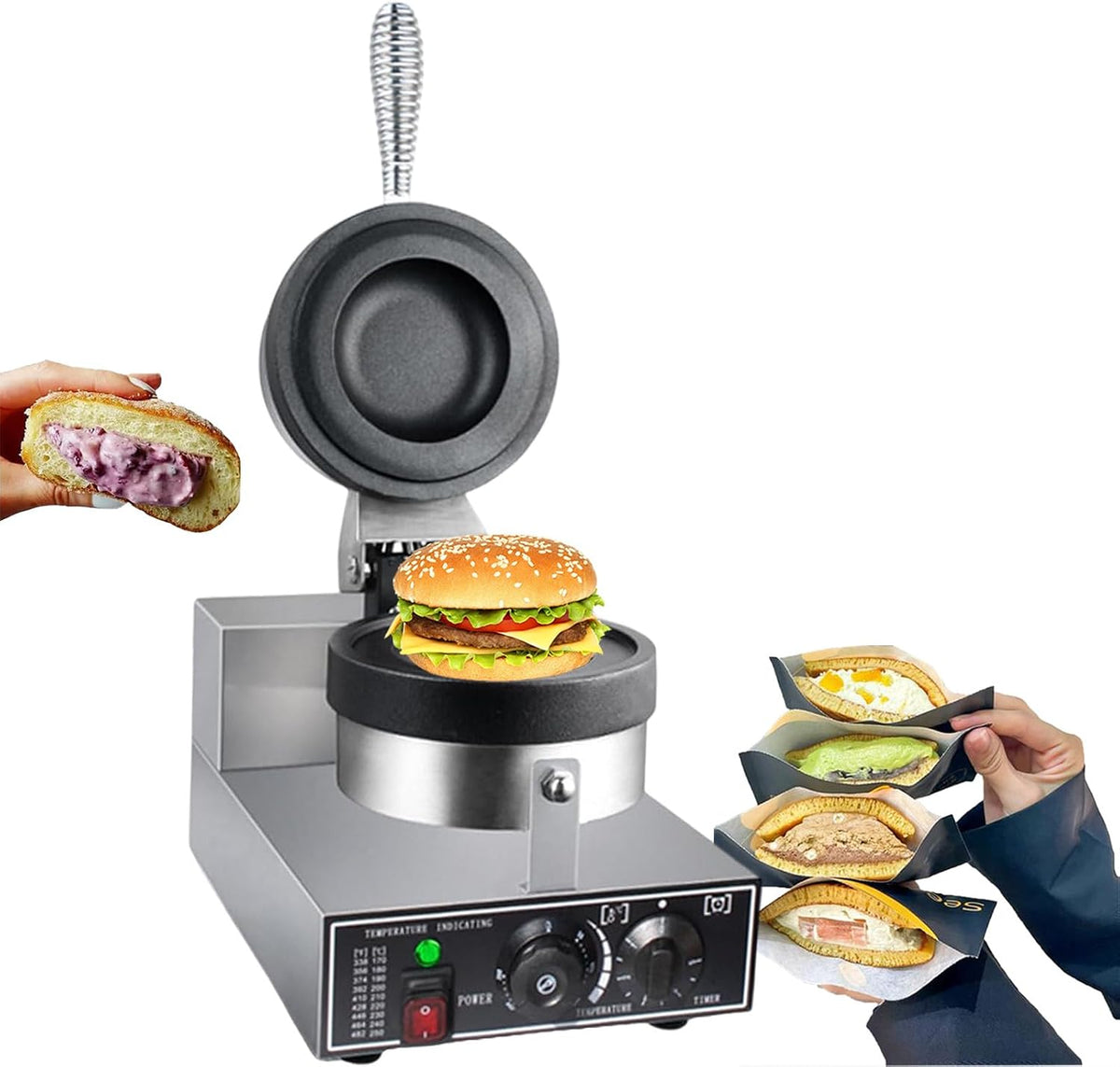Fablestoryem Machines à gaufres et croques, 1200 W, 220 V, Noir, Machine à Hamburger électrique, Machine de Cuisson à Presse à Hamburger Antiadhésive