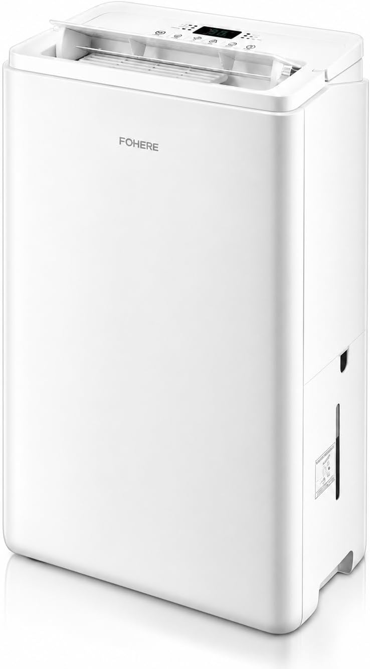 FOHERE déshumidificateur, 30 L, 50 m, 4,2 L, Blanc, d'air Connecté WiFi /24H, Intelligent pour Pièces jusqu'à ²