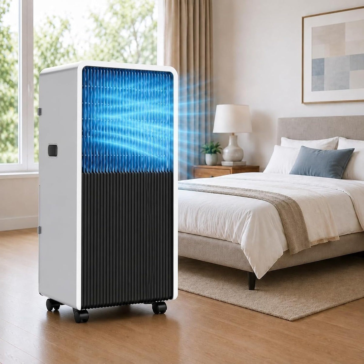 climatiseur portable LONGCAO, 12000 BTU, 3200 W, 35 m, Blanc, Climatiseur Mobile, 4 roulettes, Faible Bruit