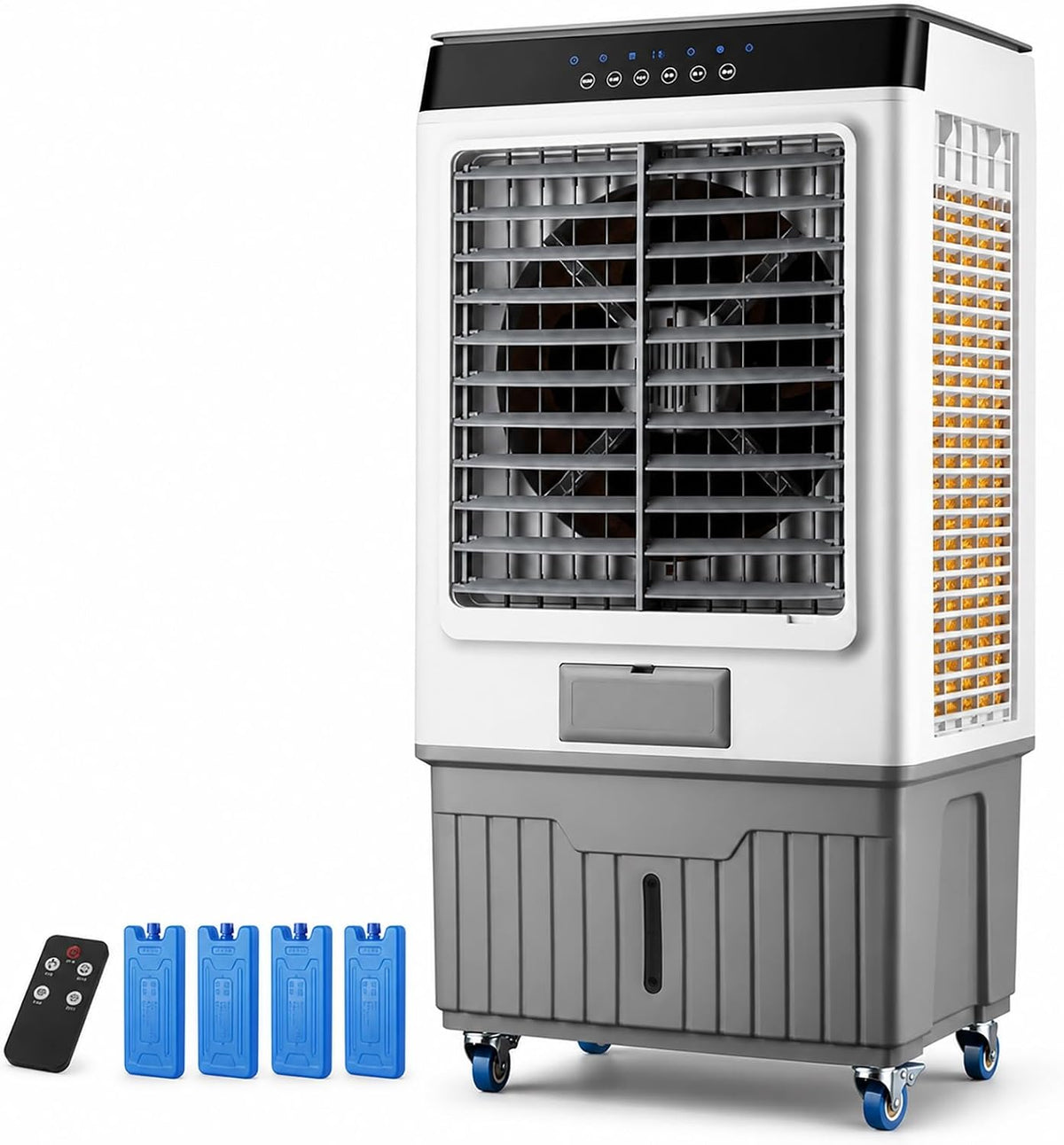 Rafraîchisseur rafraîchisseur d'air, Blanc et gris, d'Air Évaporatif, Rafraichisseur d'Air Portable, Panneaux sur Trois Côtés