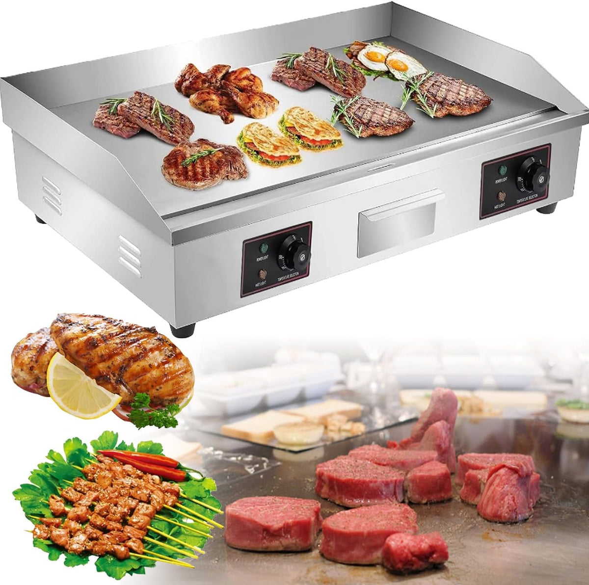 SaryEdge table de cuisson, Argenté, Plaque de Cuisson de comptoir en Acier Inoxydable pour Barbecue, revêtement antiadhésif pour Barbe