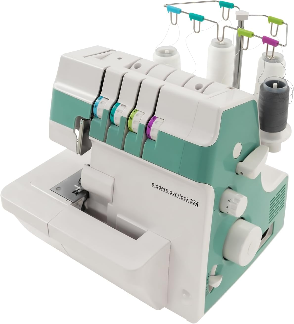 CuCummoo surjeteuse, 32 x 32 x 28 cm., 91 W., 220-240 V CA, 50 Hz., 1200 tr/min, vert, blanc., Machine à coudre
